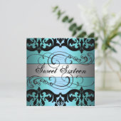 Invitation anniversaire 16 ans Bleu & Argent Damas (Debout devant)