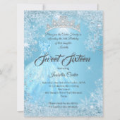 Invitation Anniversaire 16 ans Cendrillon Flocon de neige ble (Devant)