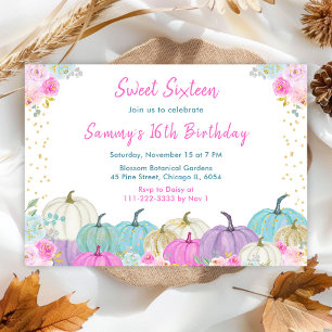 Invitation Anniversaire 16 ans Confettis Citrouilles Pastel