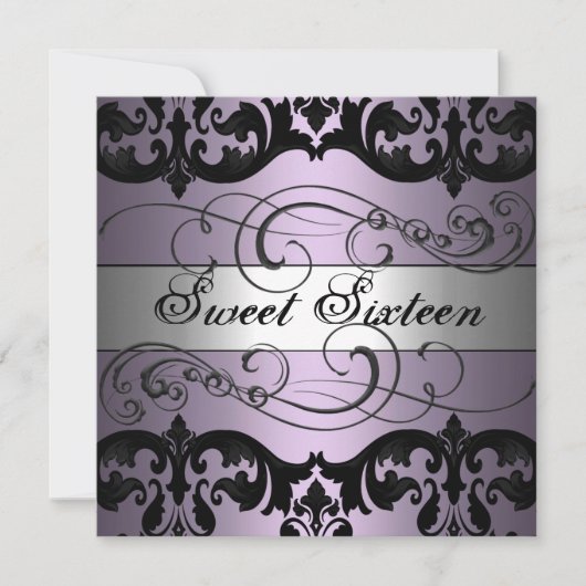 Invitation anniversaire 16 ans douce damas violet/ (Devant)