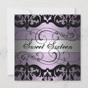 Invitation anniversaire 16 ans douce damas violet/
