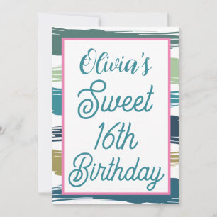Invitation Anniversaire 16 Ans Douces Touches de Pinceau Aqua