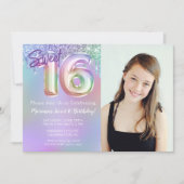 Invitation anniversaire 16 ans fête rose violet Ph (Devant)