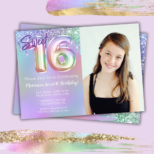 Invitation anniversaire 16 ans fête rose violet Ph