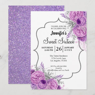 Invitation anniversaire 16 ans Fleur violette Pail
