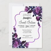Invitation anniversaire 16 ans Fleur violette Pail (Devant)