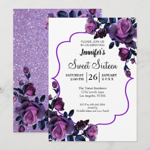 Invitation anniversaire 16 ans Fleur violette Pail