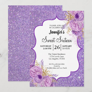Invitation anniversaire 16 ans Fleur violette Pail