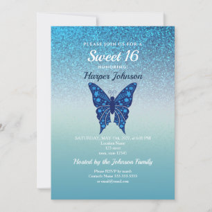 Invitation anniversaire 16 ans Glitter Blue