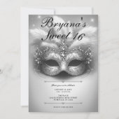 Invitation Anniversaire 16 ans Mascarade d'Argent Photo (Devant)