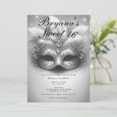 Invitation Anniversaire 16 ans Mascarade d'Argent Photo (Debout devant)