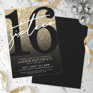 Invitation Anniversaire 16 ans Paillettes Or