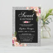 Invitation Anniversaire 16 ans | Parties scintillant florales (Debout devant)