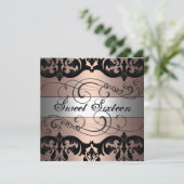 Invitation anniversaire 16 ans Peach/Silver Damask (Debout devant)