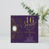 Invitation Anniversaire 16 Ans Royale Violet & Or  (Debout devant)