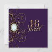 Invitation Anniversaire 16 Ans Royale Violet & Or  (Dos)