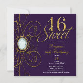 Invitation Anniversaire 16 Ans Royale Violet & Or  (Devant)