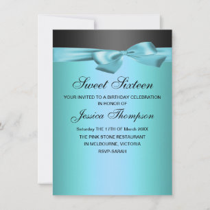 Invitation anniversaire 16 ans ruban bleu et noir
