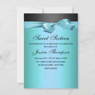 Invitation anniversaire 16 ans ruban bleu et noir