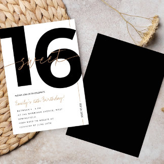Invitation Anniversaire 16 ans Sucré Blanc & Or Moderne