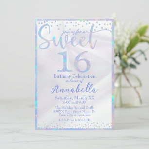 Invitation Anniversaire 16 ans Sucré Iridescent Opale Glamour