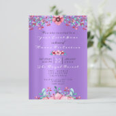 Invitation Anniversaire 16ème nuptiale florale rose pourpre b (Debout devant)