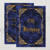 Invitation Anniversaire 17 ans Bleu gothique et doré (Devant / Derrière)