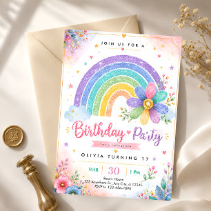 Invitation Anniversaire 17 ans Glitter Rainbow