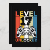 Invitation Anniversaire 17e niveau déverrouillé 17 Jeu Vintag (Devant / Derrière)