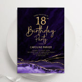 Invitation Anniversaire 18 ans Agate Violet Or
