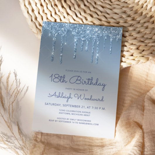 Invitation Anniversaire 18 Ans Chic Glitter Drip B