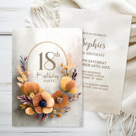Invitation anniversaire 18 ans Fleur Orange