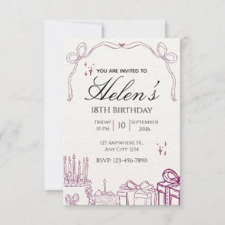 Invitation Anniversaire 18 ans illustré en violet