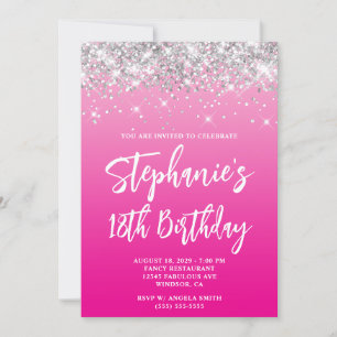 Invitation Anniversaire 18 ans ombré rose chaud paillettes ar