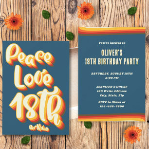 Invitation Anniversaire 18 Ans Paix Amour Bleu Rétro Groovy C
