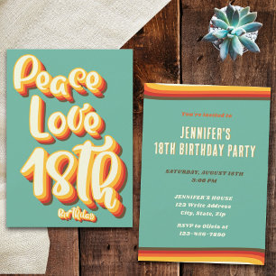 Invitation Anniversaire 18 ans Peace Love Retro Groovy Sunset