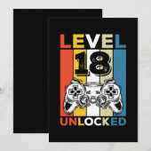 Invitation Anniversaire 18ème Niveau Débloqué 18 Vintage Jeux (Devant / Derrière)