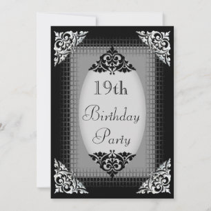 Invitation Anniversaire 19 ans élégant noir et argent
