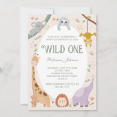 Invitation Anniversaire 1 an Animaux de Safari Modernes Migno (Devant)