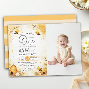 Invitation anniversaire 1 an aquarelle abeille mig