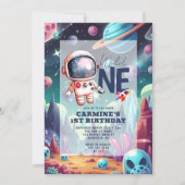Invitation Anniversaire 1 an Astronaute Alien Spatial Fou (Devant)