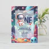 Invitation Anniversaire 1 an Astronaute Alien Spatial Fou (Debout devant)