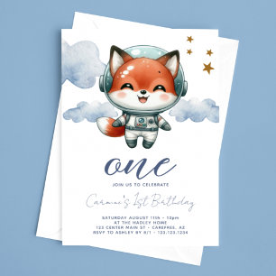 Invitation Anniversaire 1 an de Bébé Renard Astronaute