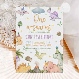 Invitation Anniversaire 1 an de Dinosaur One-A-Saurus
