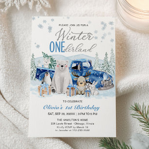 Invitation Anniversaire 1 an de Winter Onederland Garçon Anim