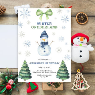 Invitation Anniversaire 1 an de Winter Onederland Snowman