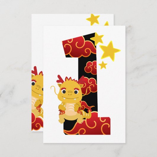 Invitation anniversaire 1 an dragon (Devant / Derrière)