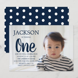 Invitation Anniversaire 1 an Enfant Bleu Marine Bl