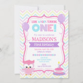 Invitation Anniversaire 1 an Fille Chouette Rose (Devant)