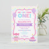 Invitation Anniversaire 1 an Fille Chouette Rose (Debout devant)